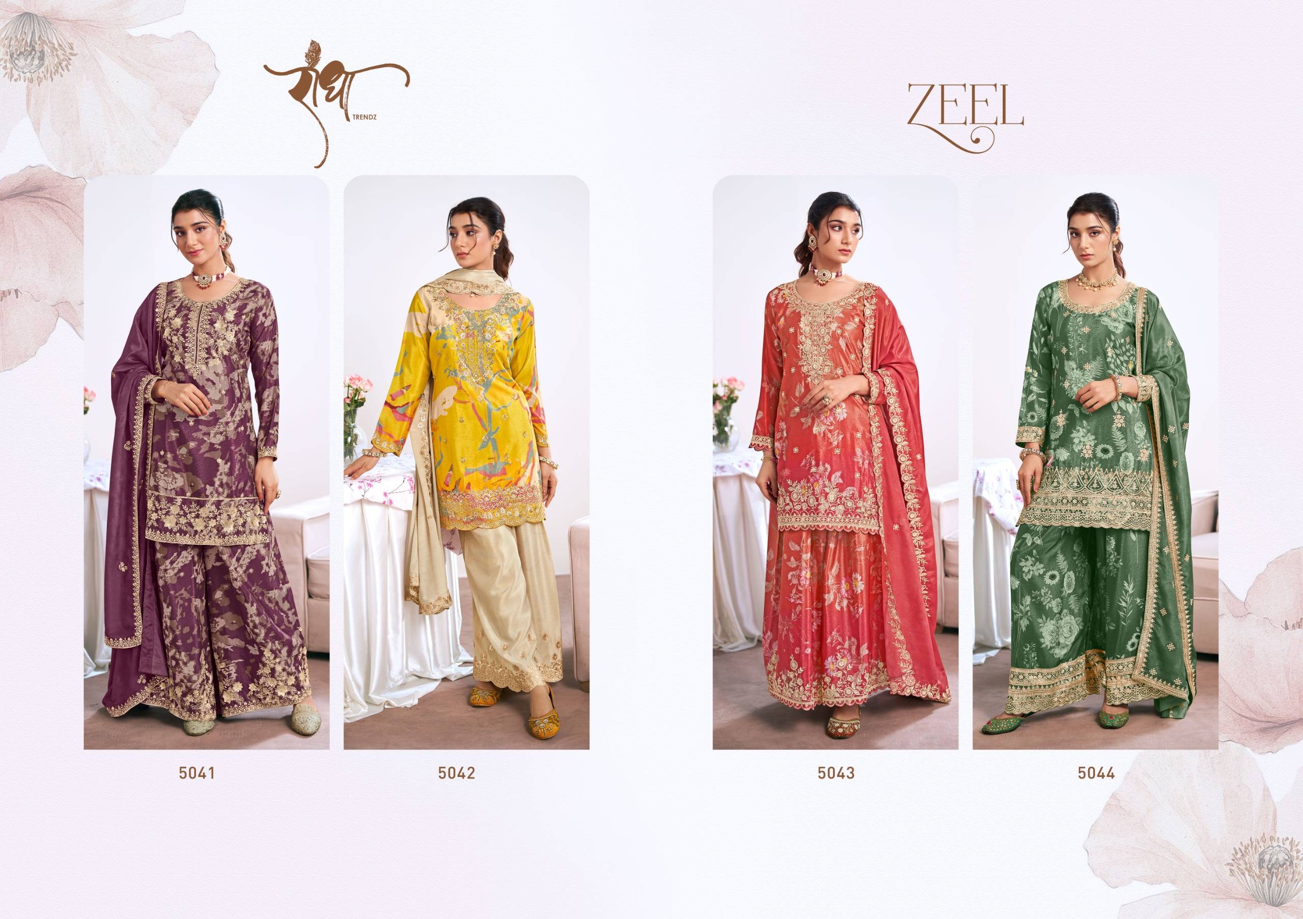 ZEEL BY RADHA TRENDZ 5041 TO 5044 Series Beautiful Fancy Colorful Stylish Occasional Wear Premium HEAVY PREMIUM CHINON Dresses At Wholesale Price